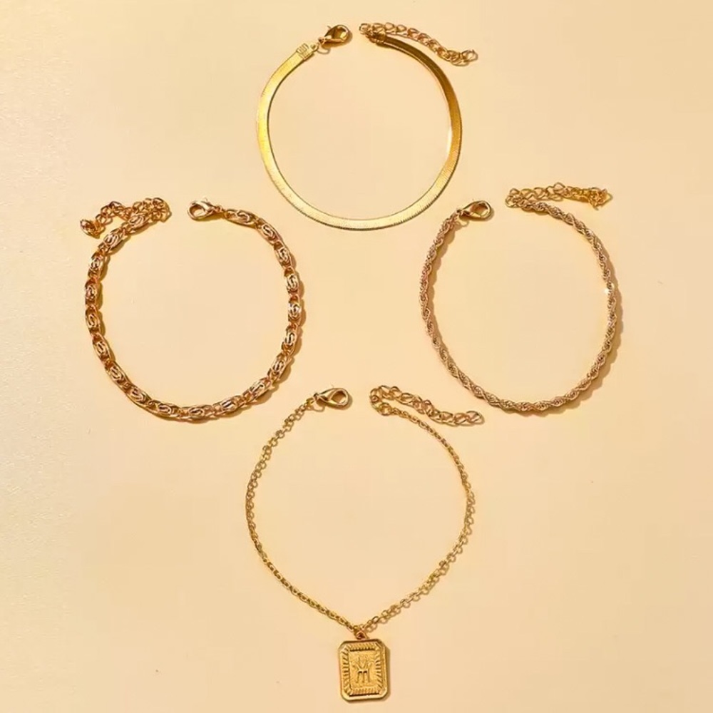 ⚫️𝟮=𝟱𝟬%𝗢𝗙𝗙⚫️ ⚜️[𝟯/$𝟮𝟴]⚜️4 Layered Gold Herringbone Twisted Anklet NEW - Picture 5 of 7